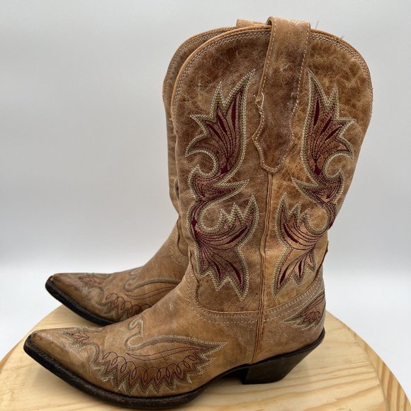 Corral Tan and Red Embroidered Heeled Boots - Picture 1 of 10